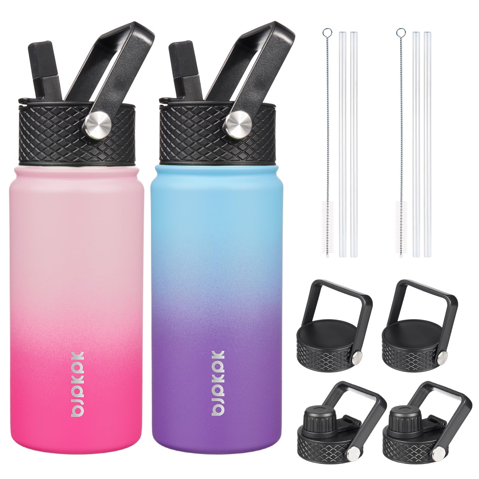 BJPKPK two-pack front view showing bottles and included lids for versatile use