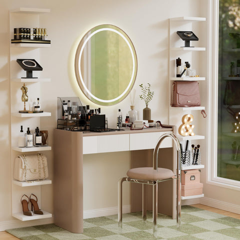 BKALEME shelf next to common objects showing compact height and space-saving scale