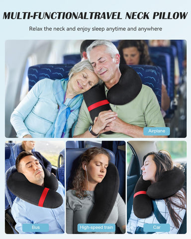 BLABOK pillow in use on airplane seat offering stable neck support