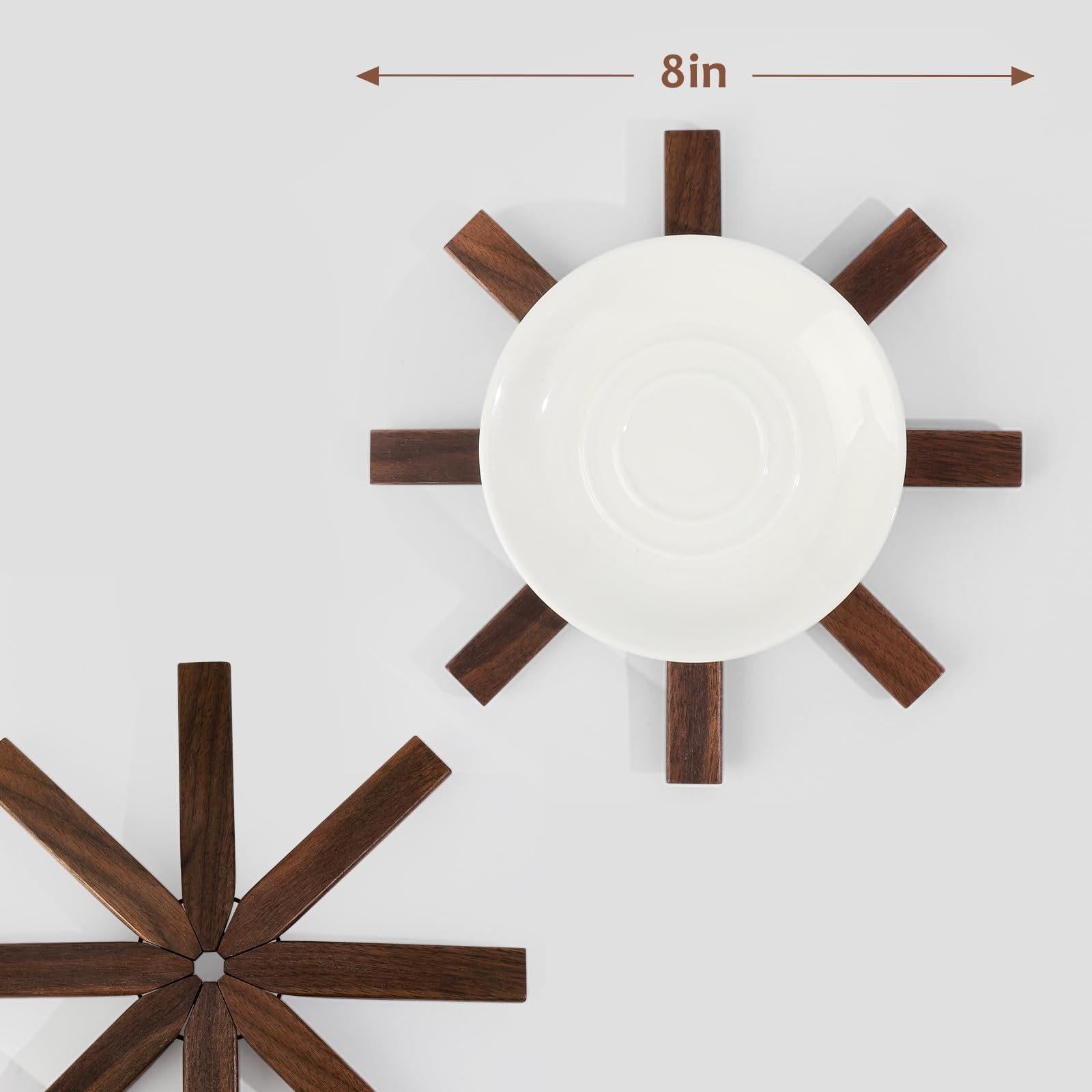 black walnut trivets on dining table in lifestyle scene adding rustic charm