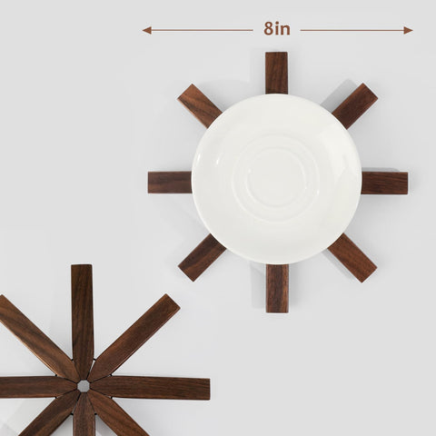 black walnut trivets on dining table in lifestyle scene adding rustic charm