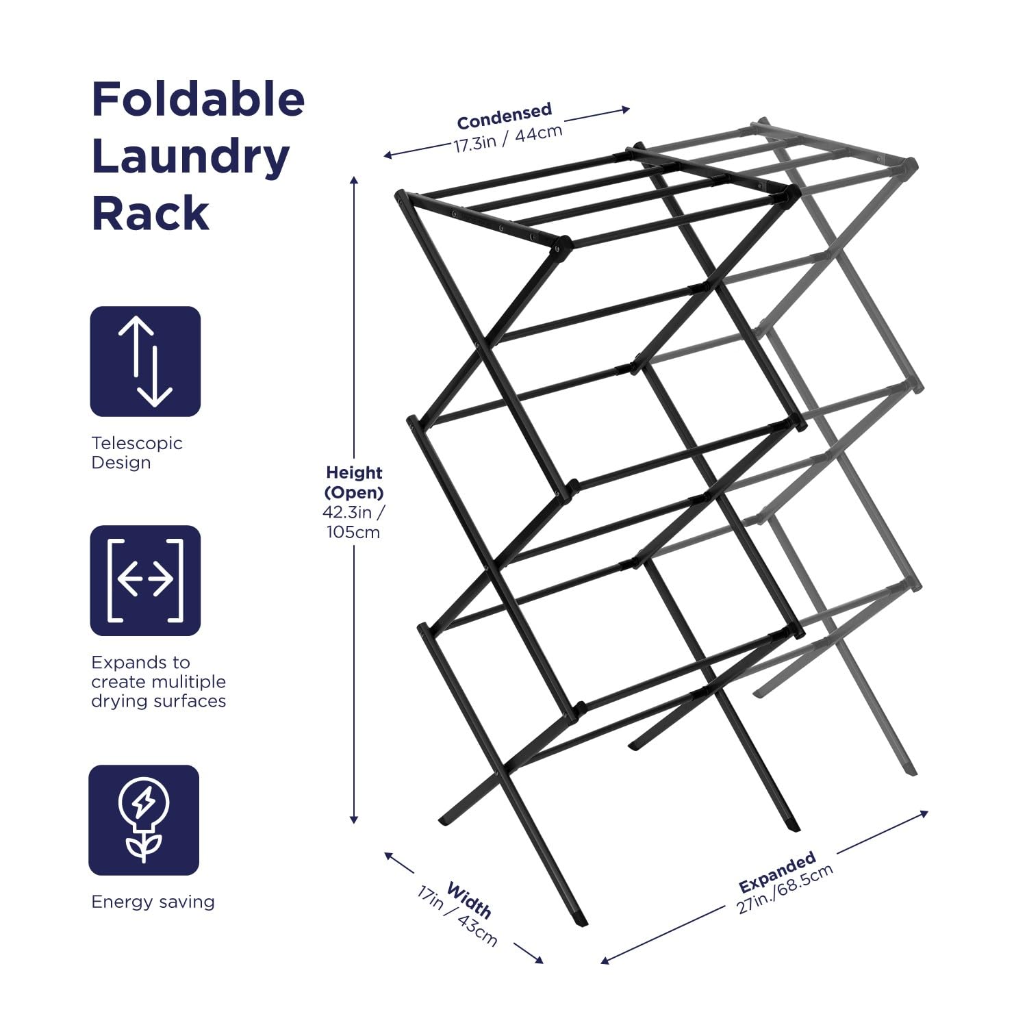 BLACK+DECKER fully expanded rack offering maximum drying capacity