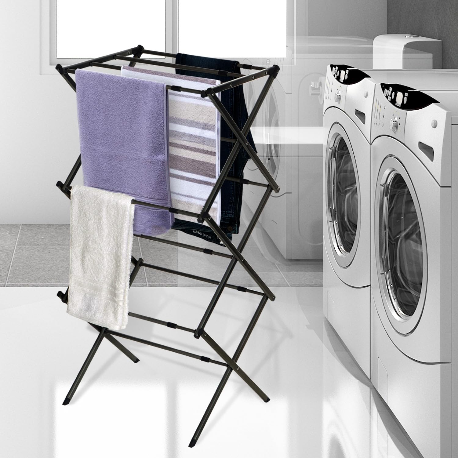 BLACK+DECKER rack in use with wet clothes demonstrating airflow benefit
