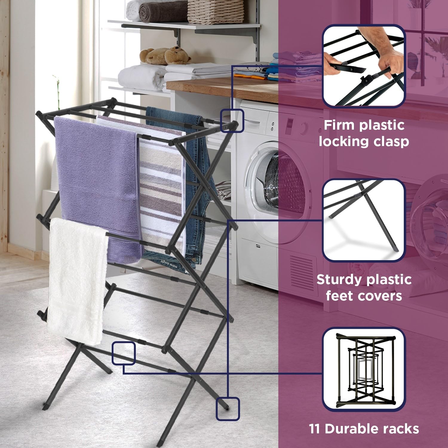 BLACK+DECKER side profile collapsed thickness for tight closet storage