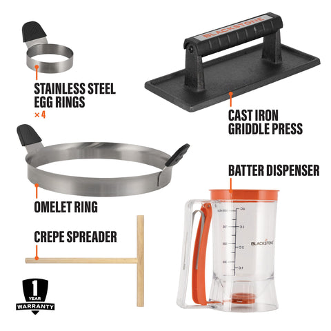 Blackstone batter dispenser closeup with measurement markings for consistent pours