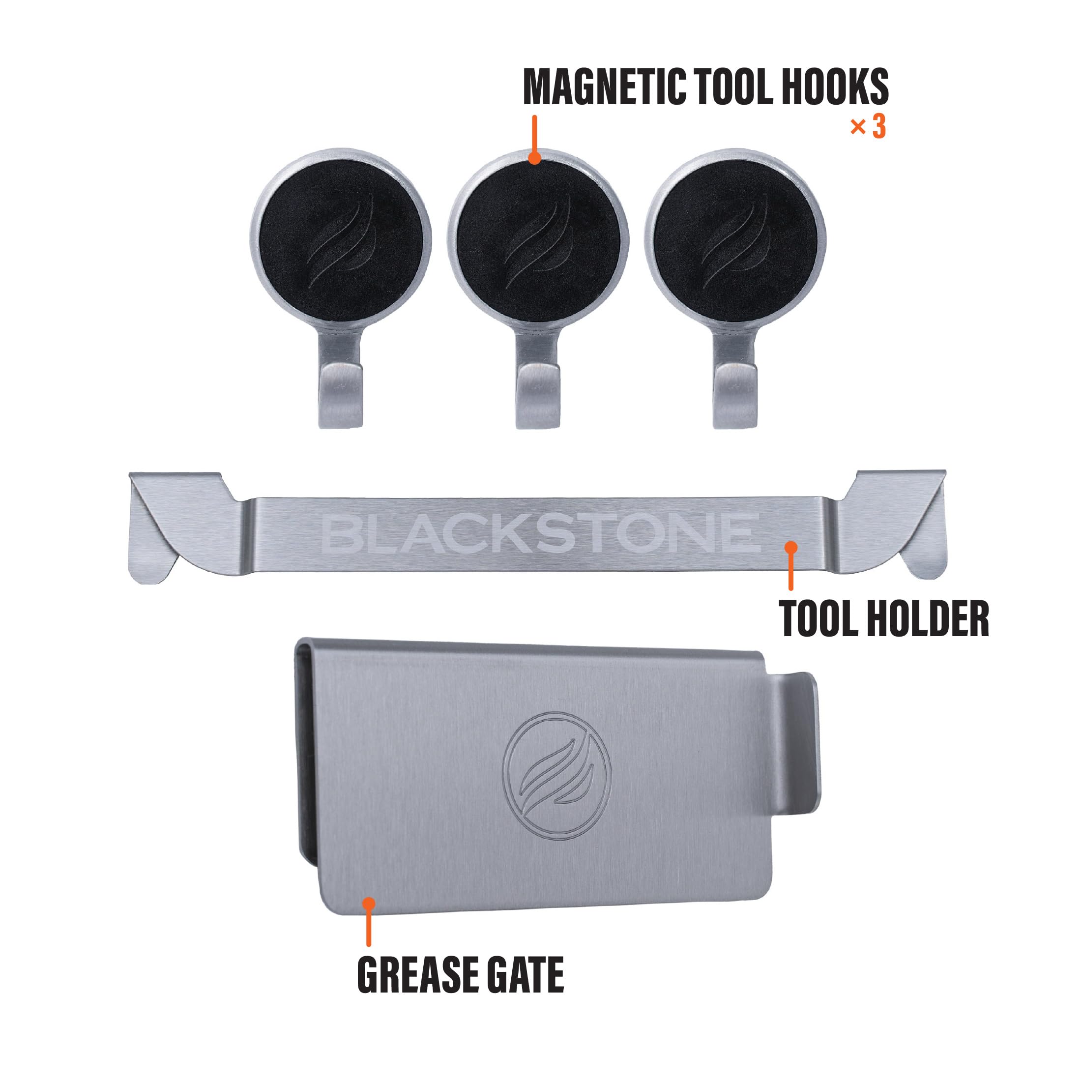 BLACKSTONE close-up stainless steel grease gate detail highlighting rust-resistant durability
