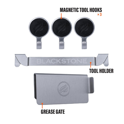 BLACKSTONE close-up stainless steel grease gate detail highlighting rust-resistant durability