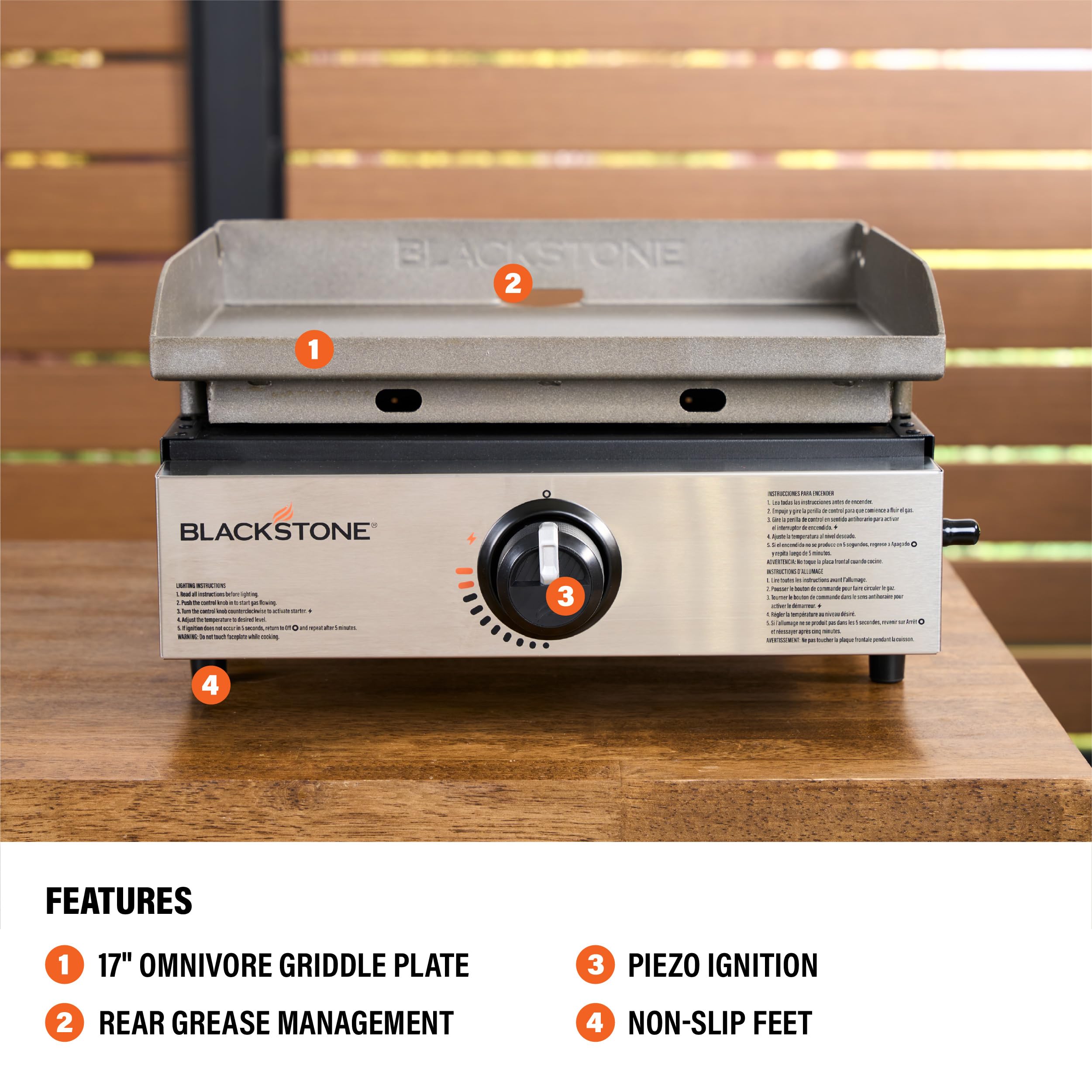 Blackstone close-up of H-style burner for even heat and fast preheat