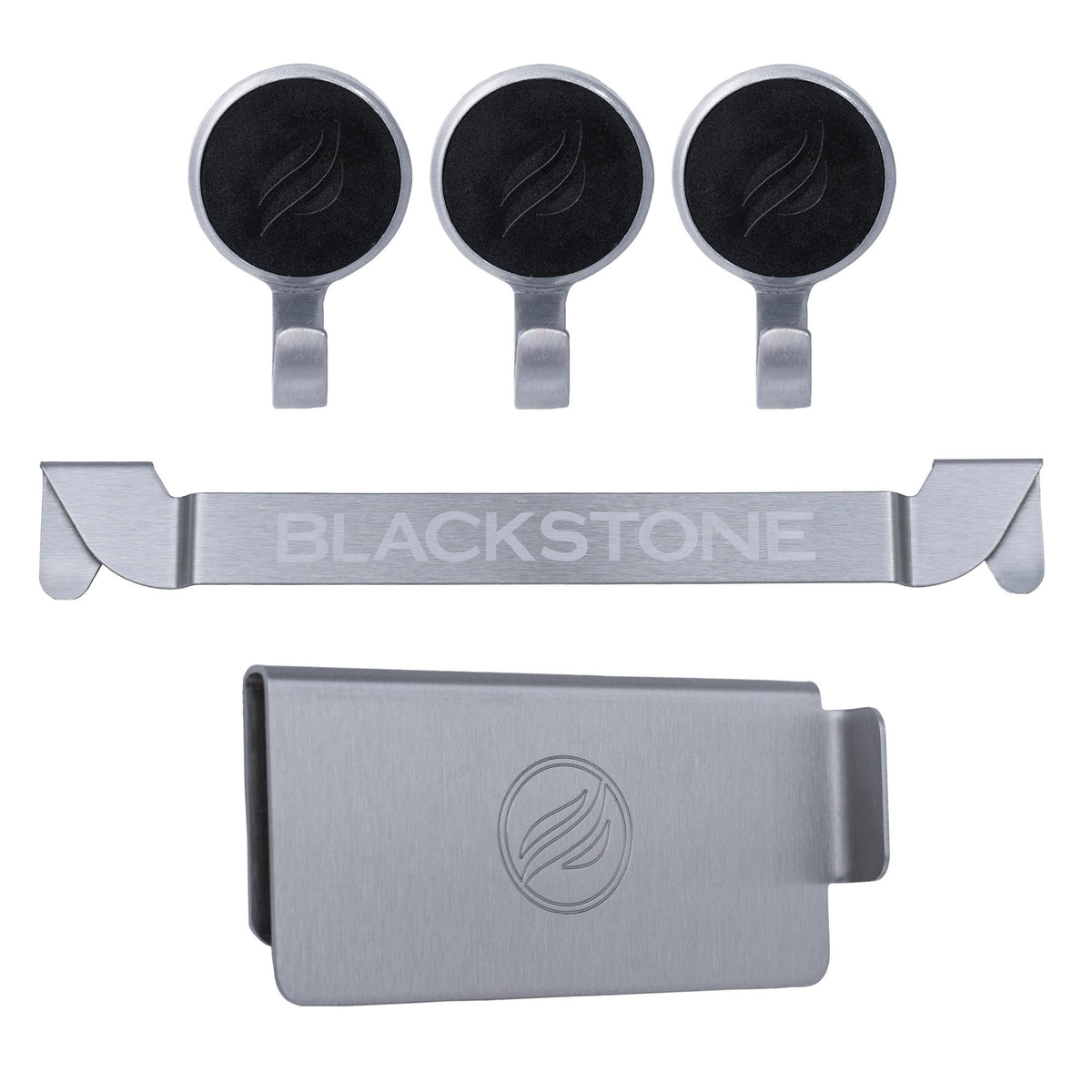 BLACKSTONE front view of grease gate and magnetic hooks showing organized setup and quick access