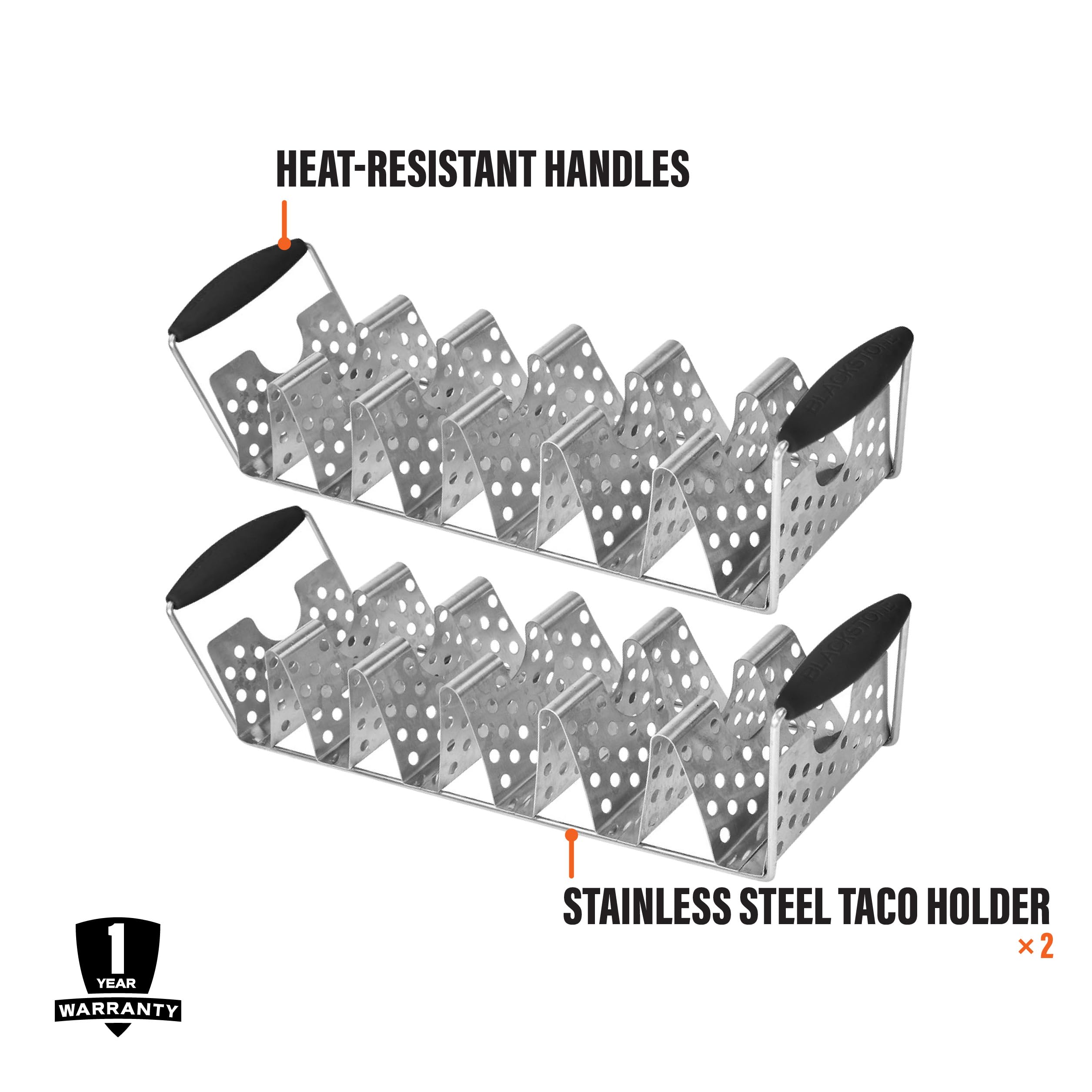 BLACKSTONE rack loaded with six tacos for quick assembly and serving benefit