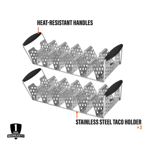 BLACKSTONE rack loaded with six tacos for quick assembly and serving benefit