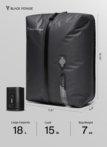 BlackVoyage packed carry-on on a seat demonstrating travel-ready organization and privacy