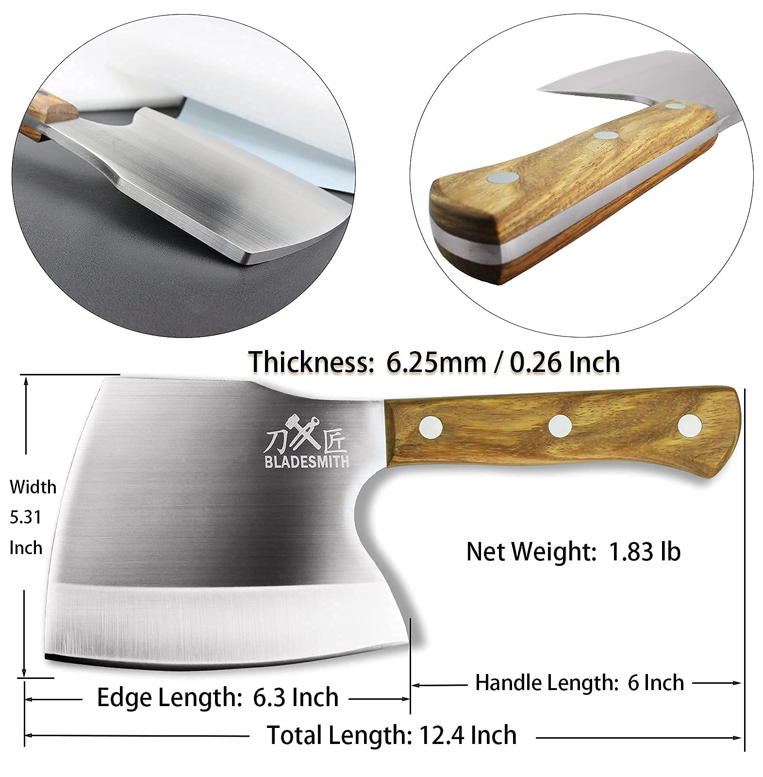 BLADESMITH cleaver next to ruler showing compact 6.3" size advantage