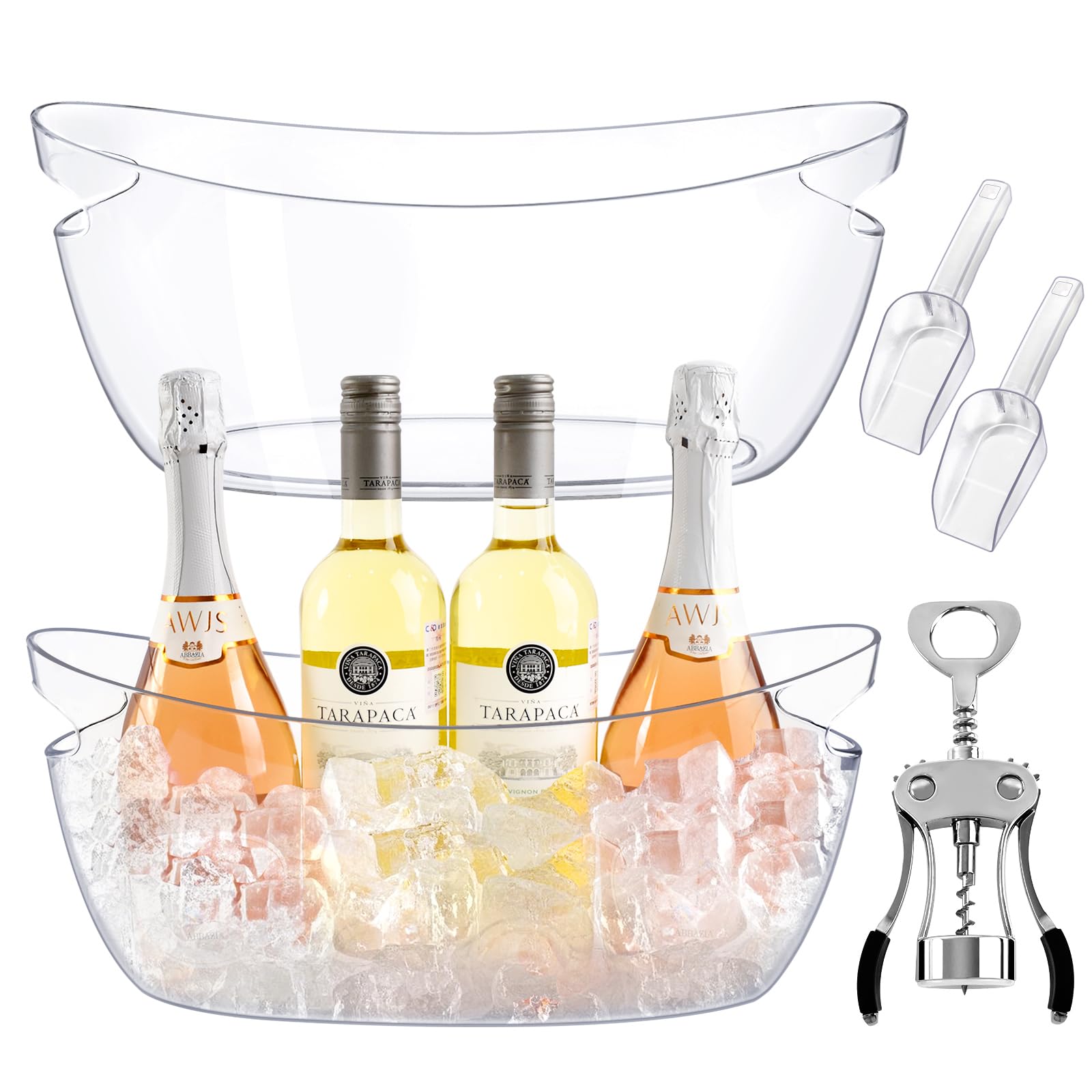 Blaithom front view of two clear ice buckets showing clean presentation and label visibility