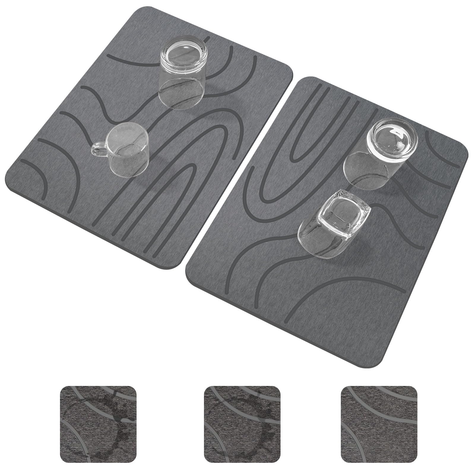 Blaithom front view of two gray stone drying mats, keeps counters dry
