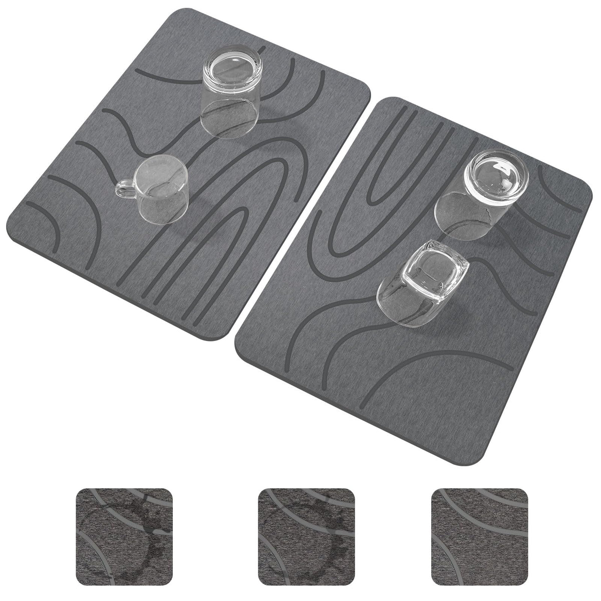 Blaithom front view of two gray stone drying mats, keeps counters dry