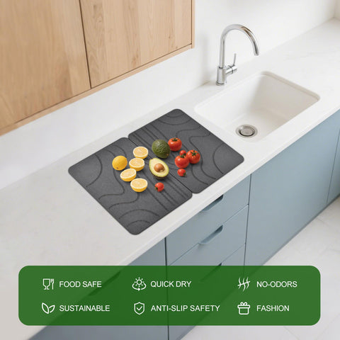 Lifestyle sink scene with Blaithom mats side-by-side, creates extended drying station