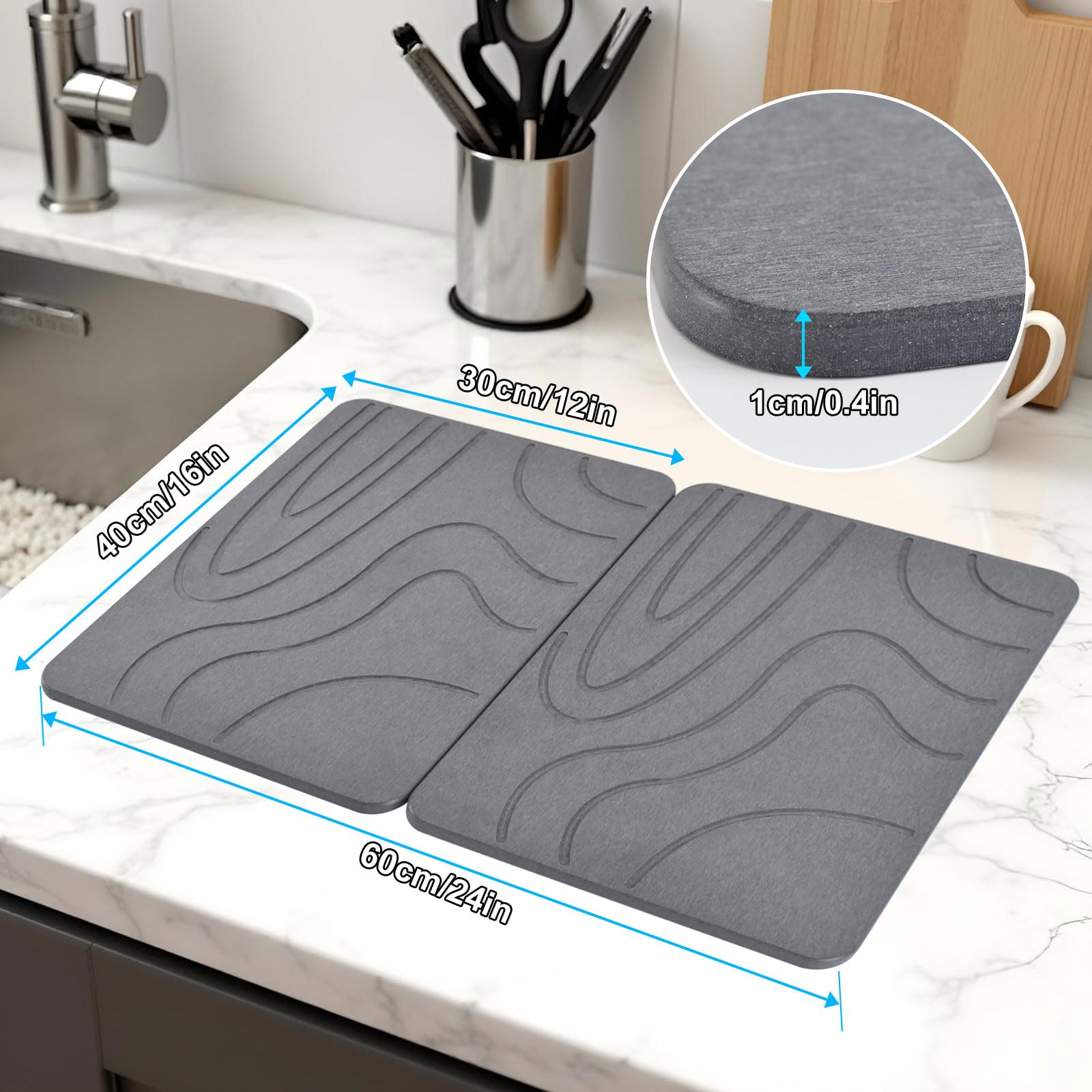 Blaithom mat under plates and glasses drying quickly, prevents puddles