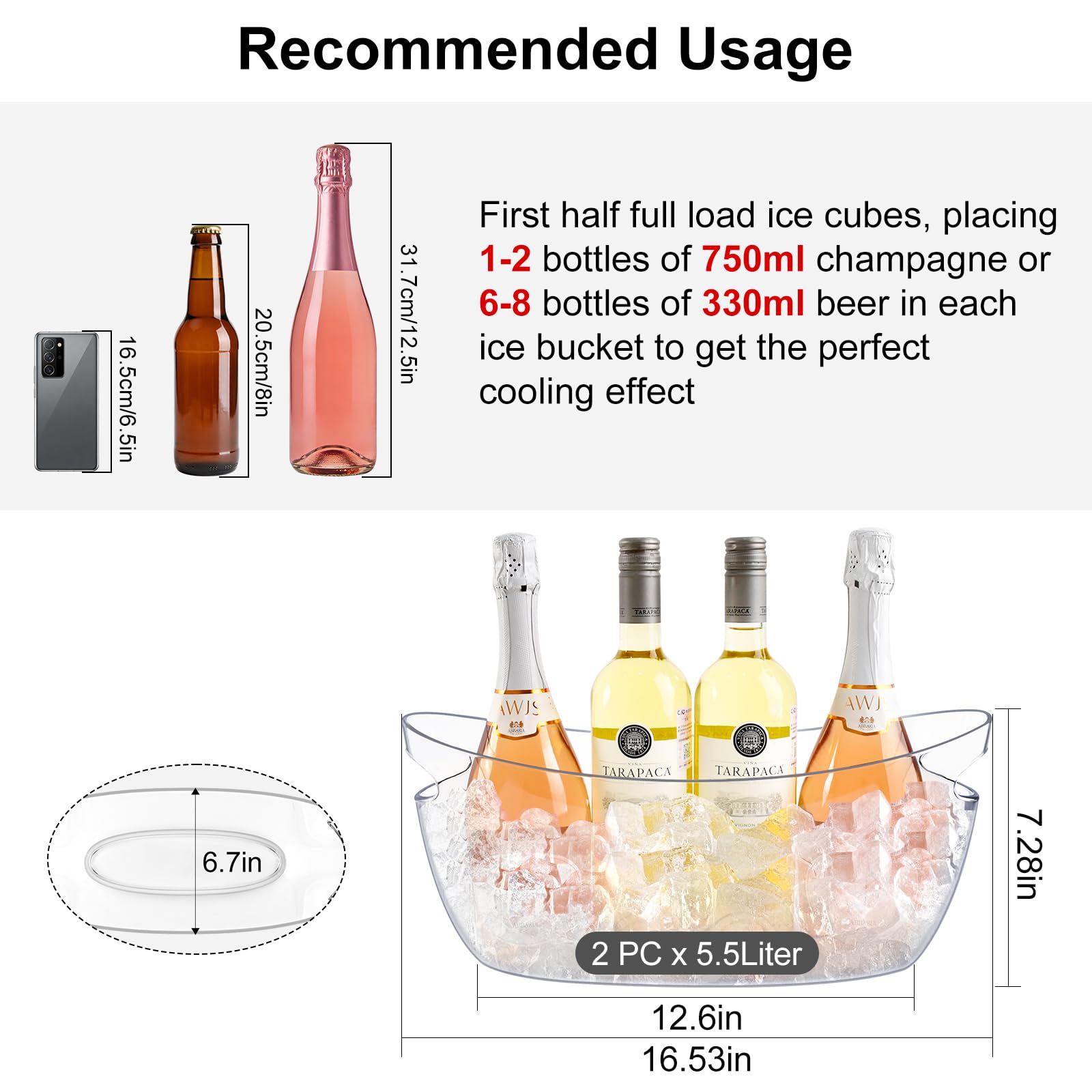 Blaithom size comparison with wine bottles showing capacity and scale benefits