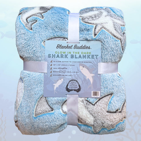 Blanket Buddies detailed shark pattern showing variety of shark species