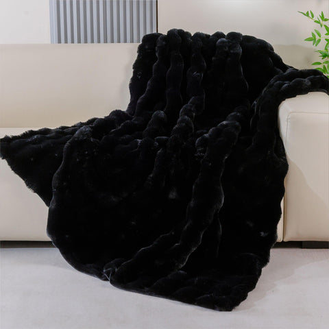 BlanketSolution front view of black throw showing neat fold and decor appeal