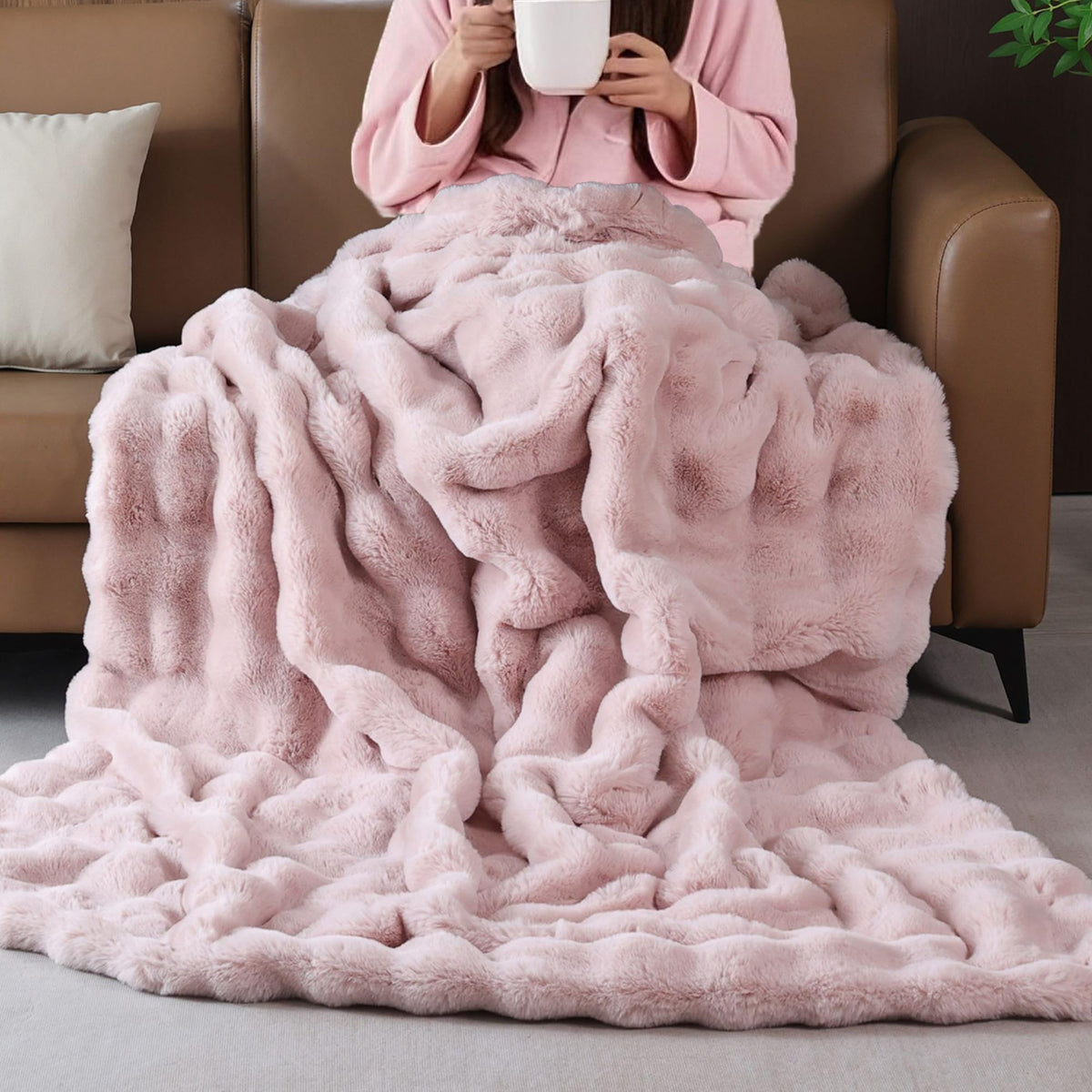 BlanketSolution pink throw front view showing plush decorative look and cozy comfort