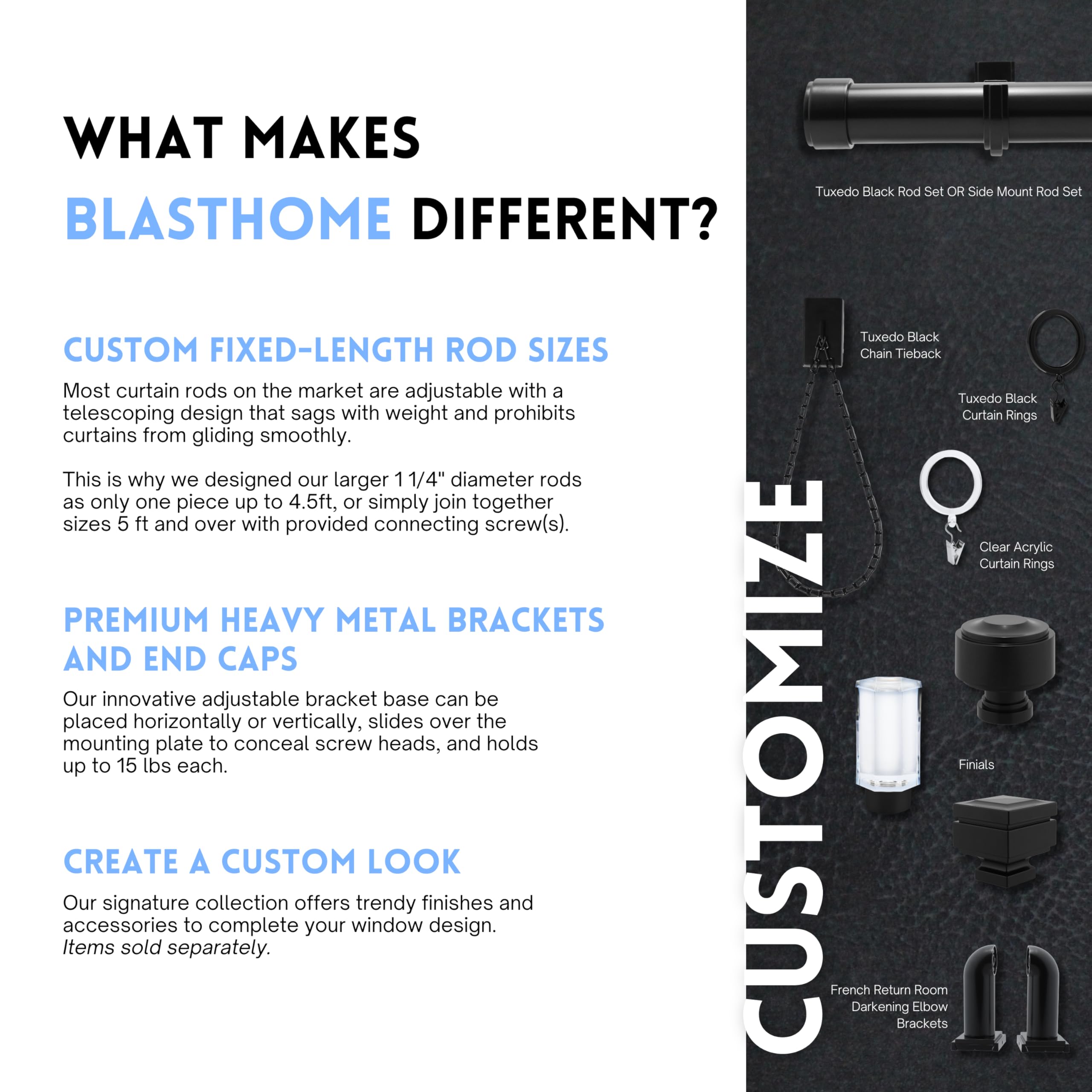 BLASTHOME rings next to ruler showing 1½-inch inside diameter for accurate sizing