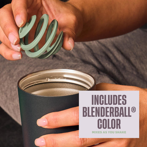 BlenderBottle mixing with BlenderBall Color showing fast blend benefit