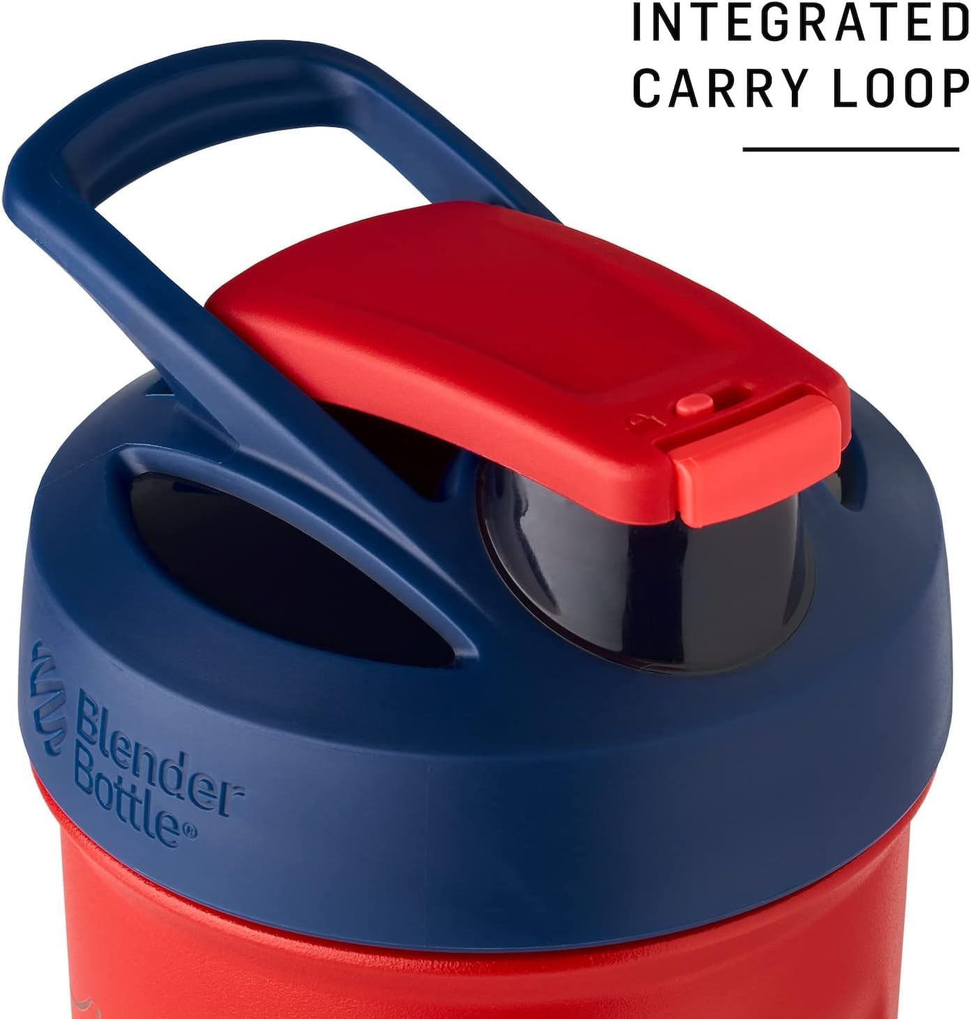 BlenderBottle beside protein scoop illustrating capacity and scale