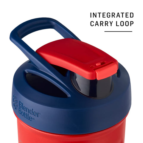 BlenderBottle Spider‑Man on gym bag in use to highlight durable, cold‑keeping performance