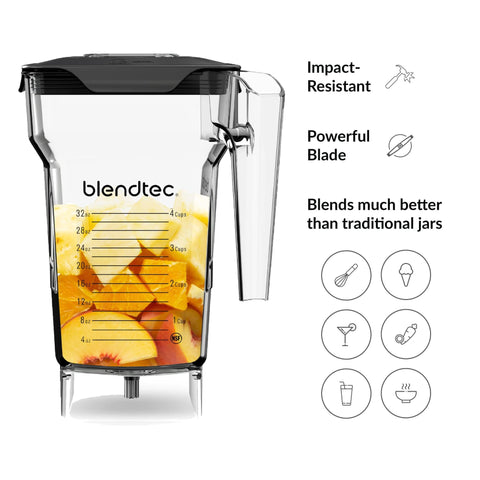 Blendtec jar in use blending a smoothie demonstrating efficient circulation and speed
