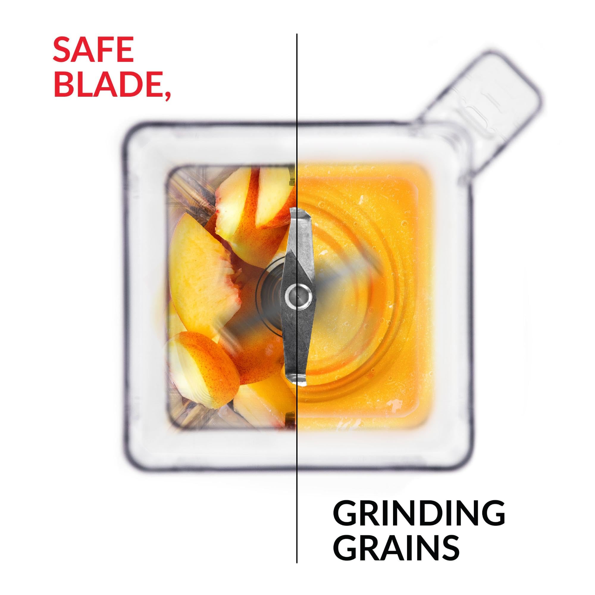 Blendtec jar next to a cup showing compact height and lighter weight advantage