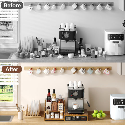 Bliesosfud kitchen lifestyle setup showing tidy coffee bar that saves counter space