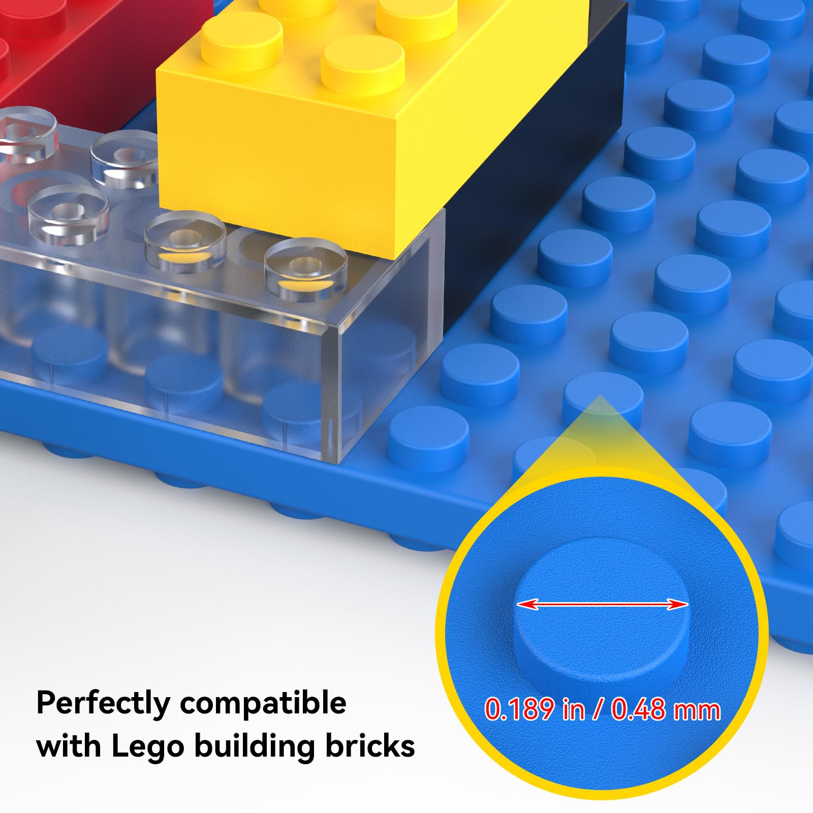 BlissBox close-up of 16x17 studs showing secure brick attachment and stable display benefit