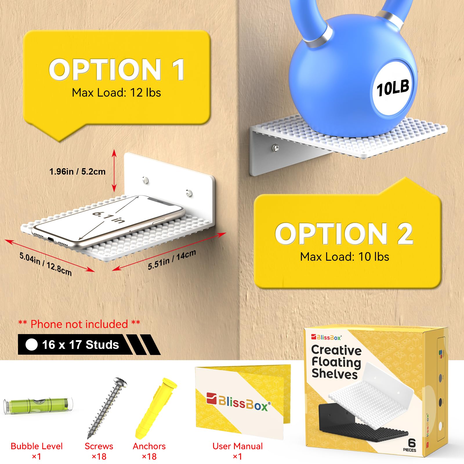BlissBox screws, anchors and level tool shown, easy install benefit