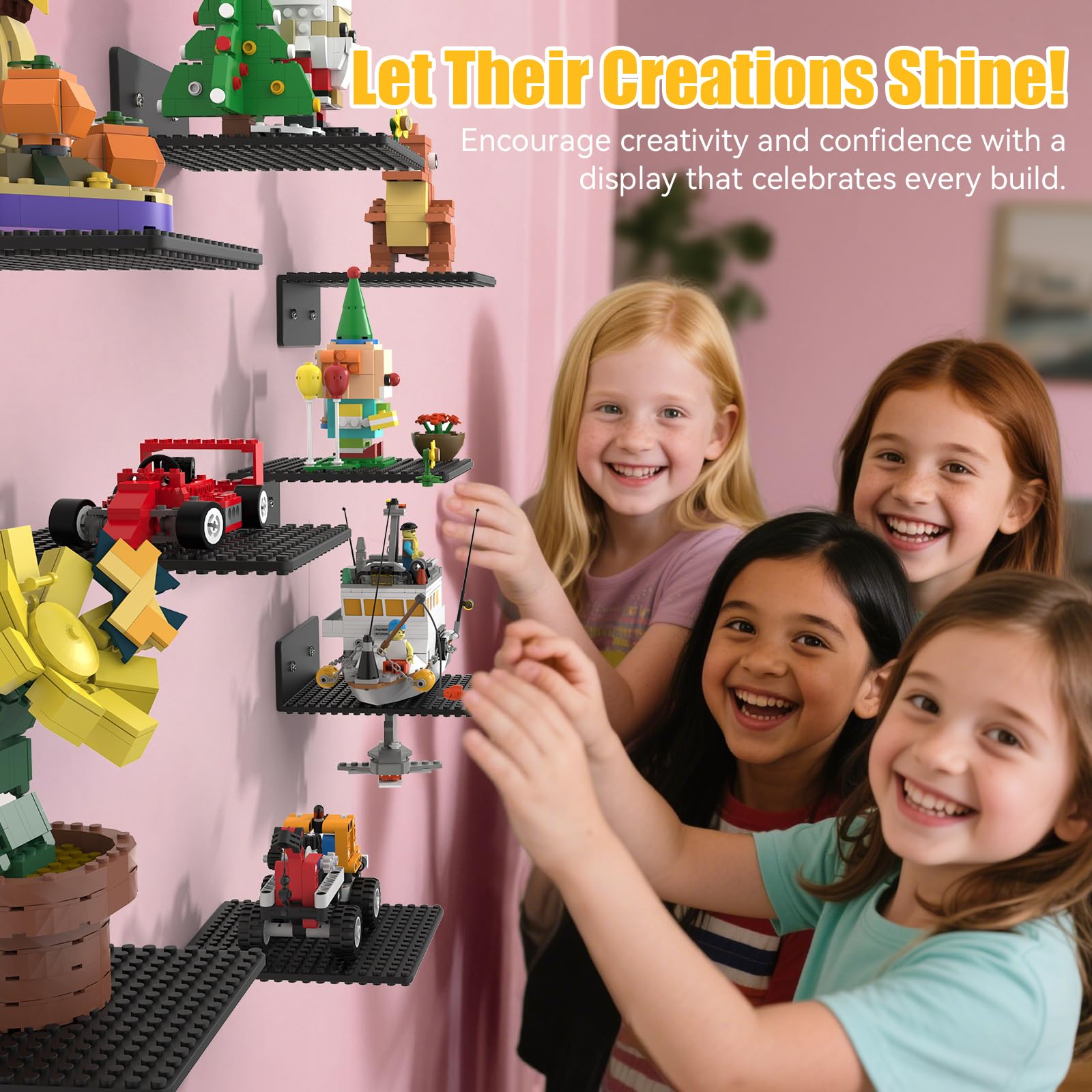 BlissBox single shelf mounted on wall holding model to save tabletop space benefit