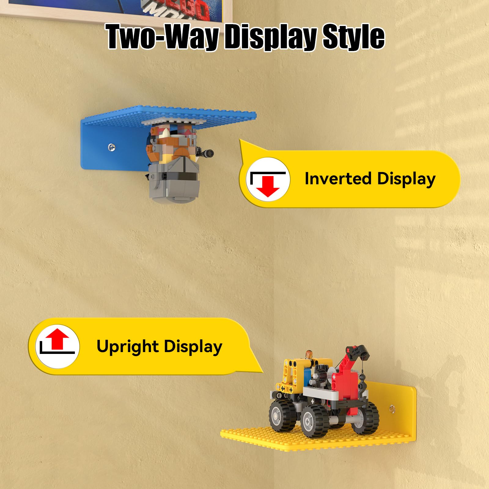 BlissBox multiple shelves arranged on wall showing colorful gallery and customization benefit