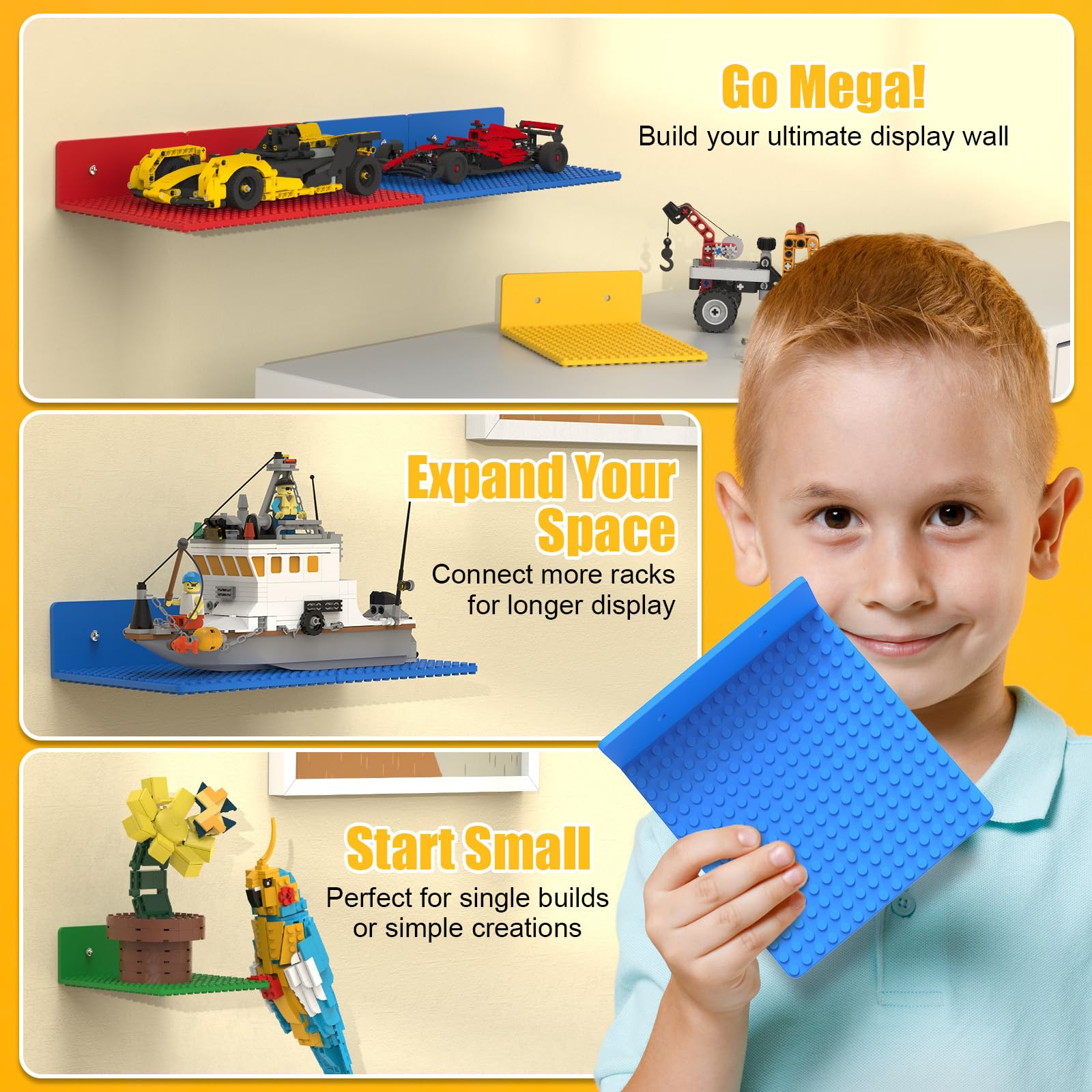 BlissBox shelf next to a hand showing scale and easy placement benefit