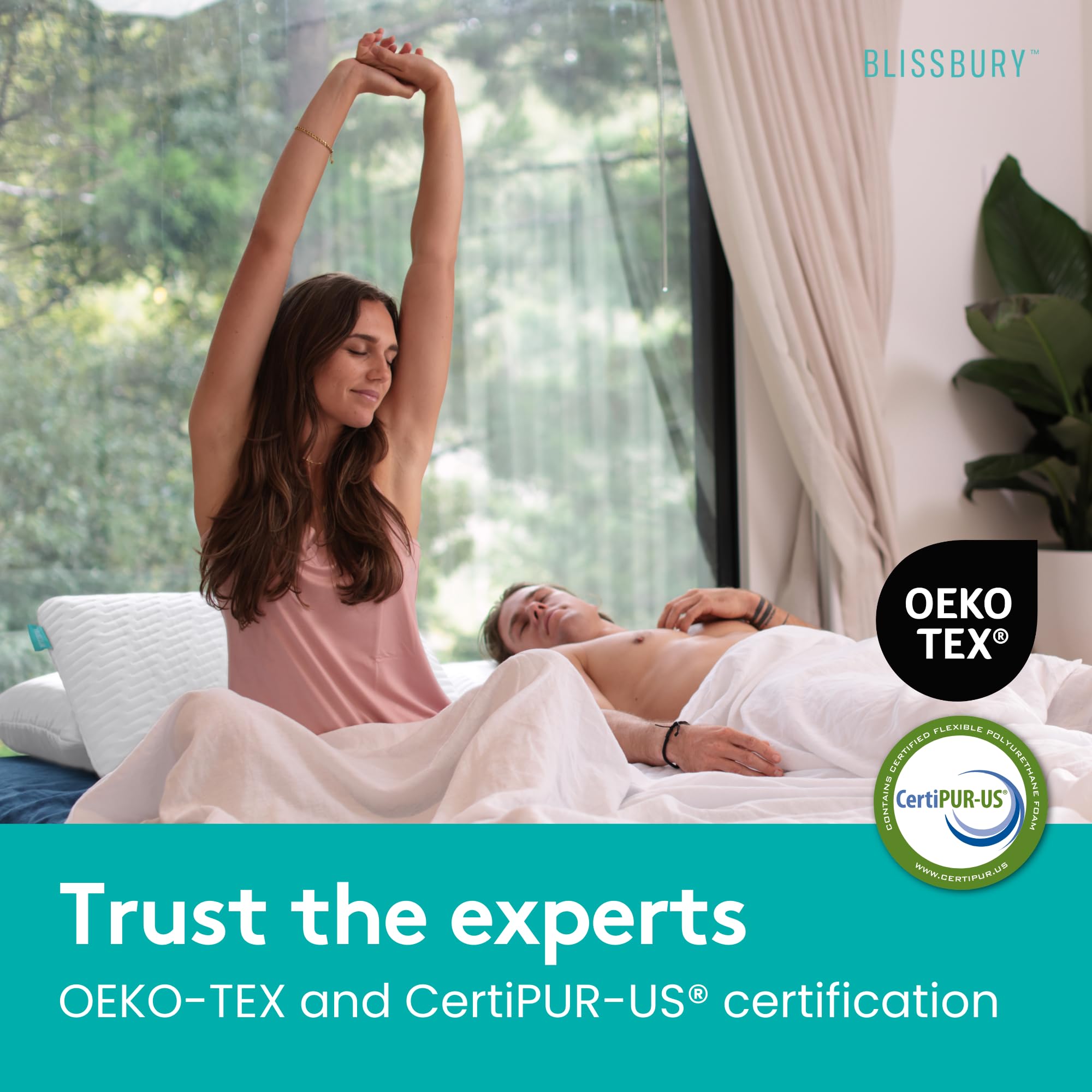 BLISSBURY label with CertiPUR-US tag ensuring safer foam