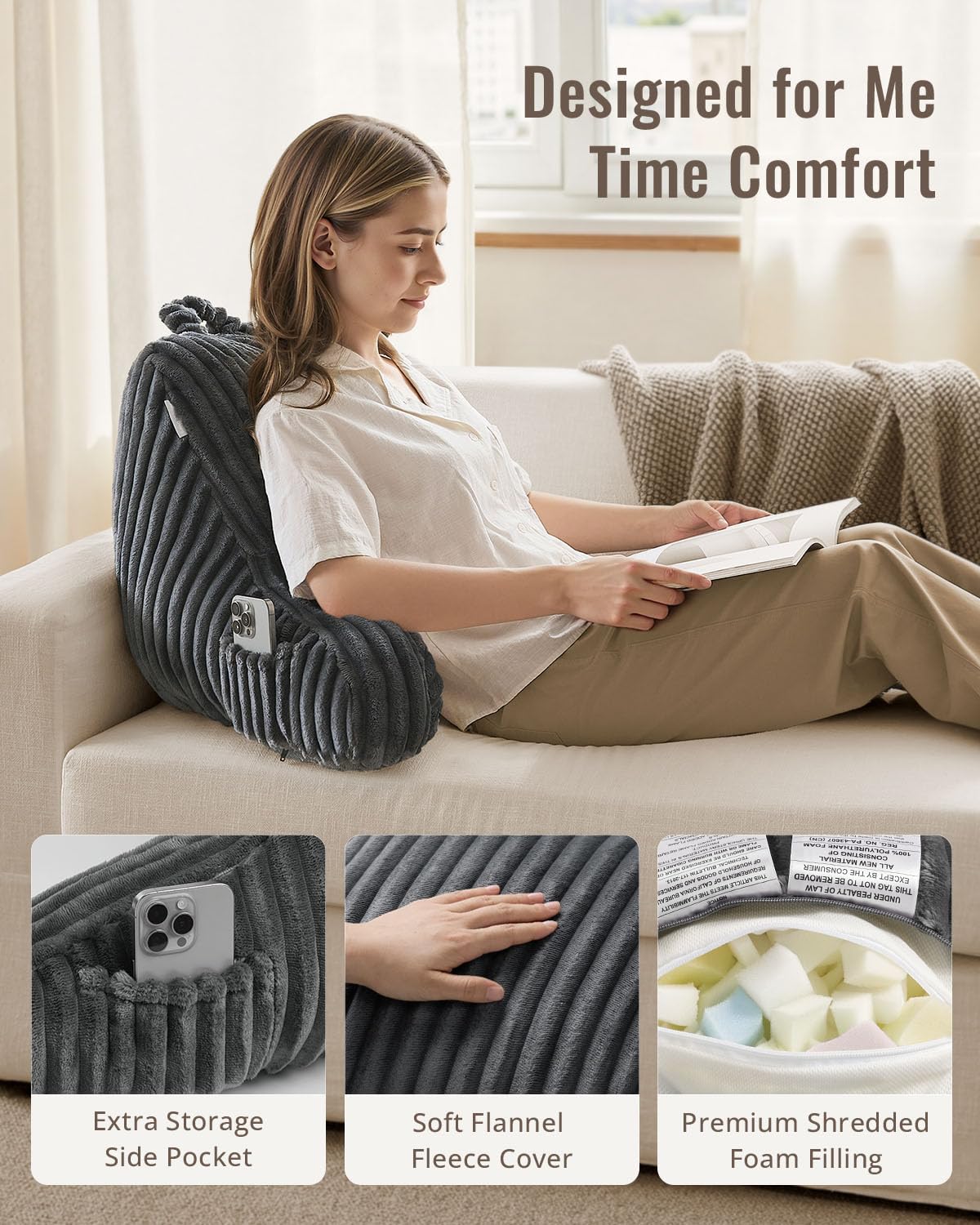 Blissful Diary armrest and side pocket detail showing convenient storage and arm support