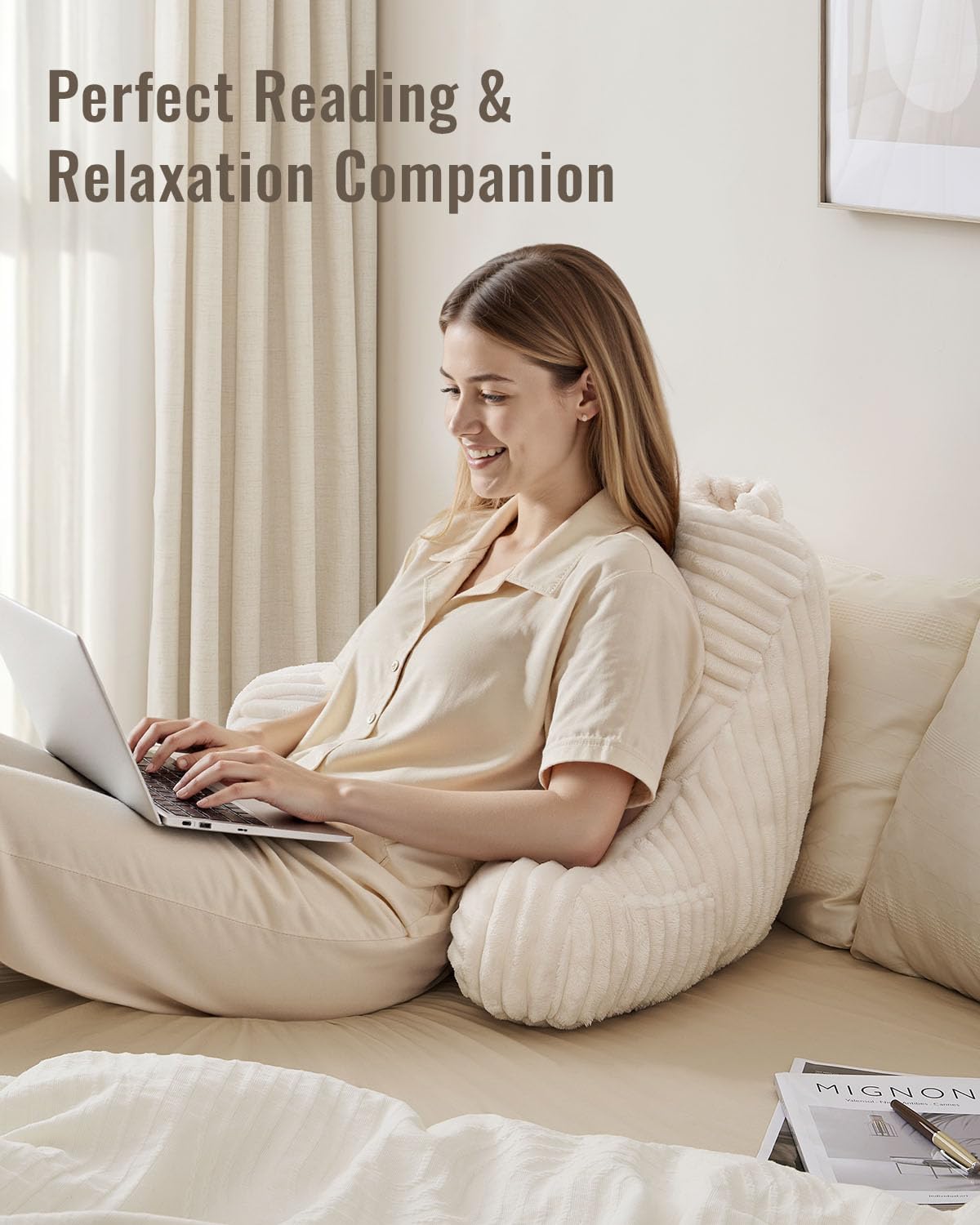 Blissful Diary on sofa demonstrating versatile use and living room comfort