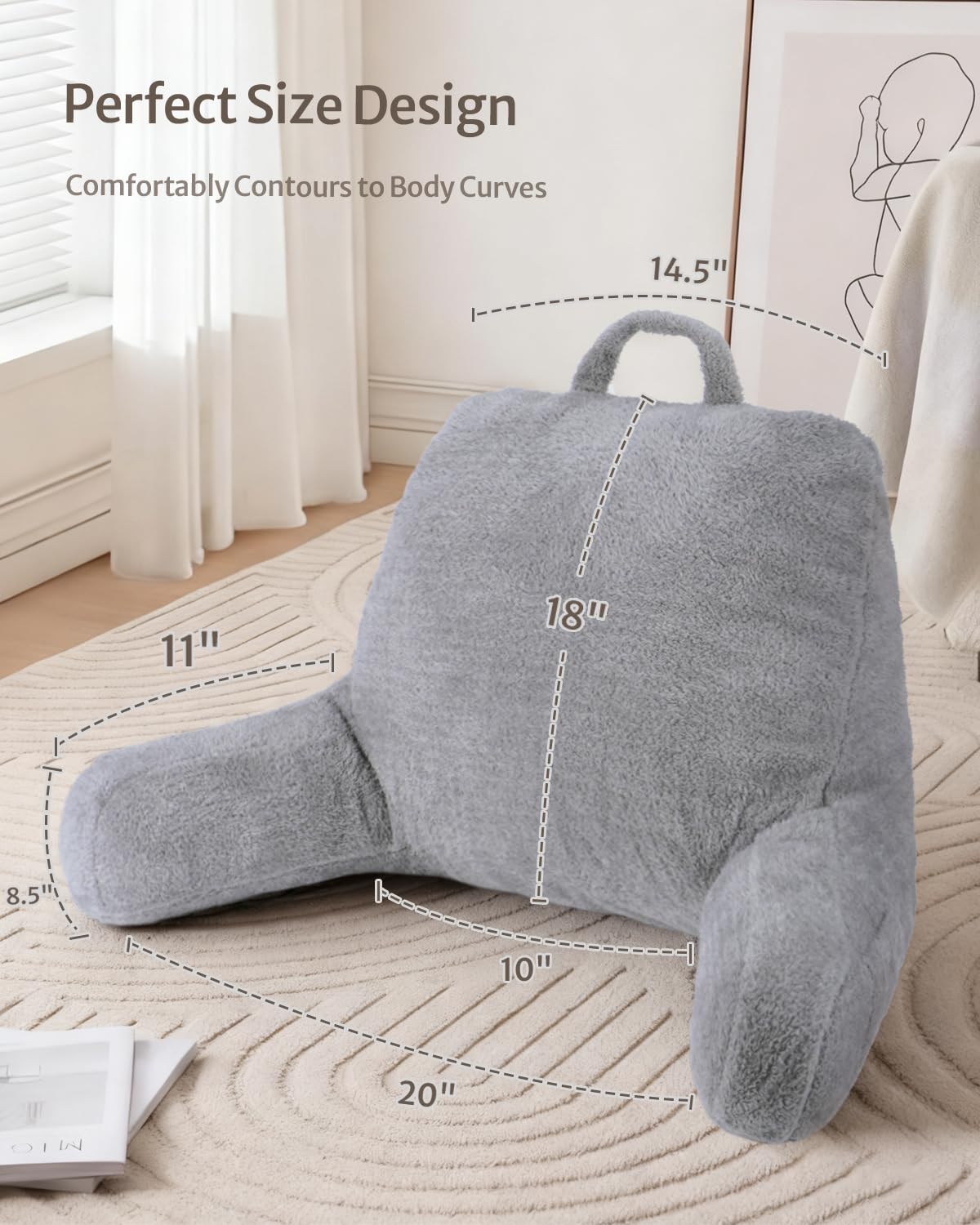 Blissful Diary side profile highlighting 11-inch arms, supports forearms and shoulders