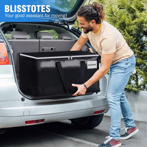 BlissTotes beside moving box showing size comparison and packing efficiency