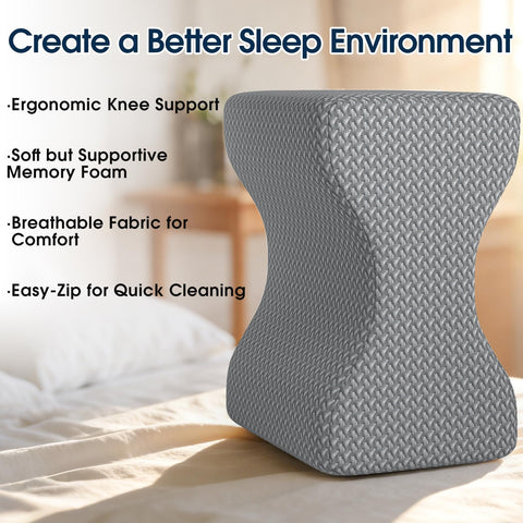 BlissTrends pillow in use between knees demonstrating improved sleeping posture