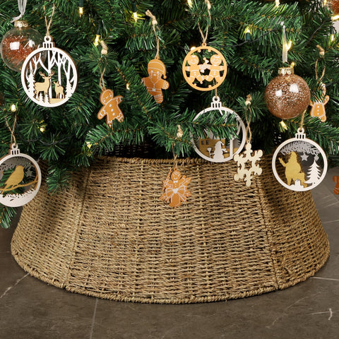 Blissun front view of rattan tree collar showing neat tree base concealment