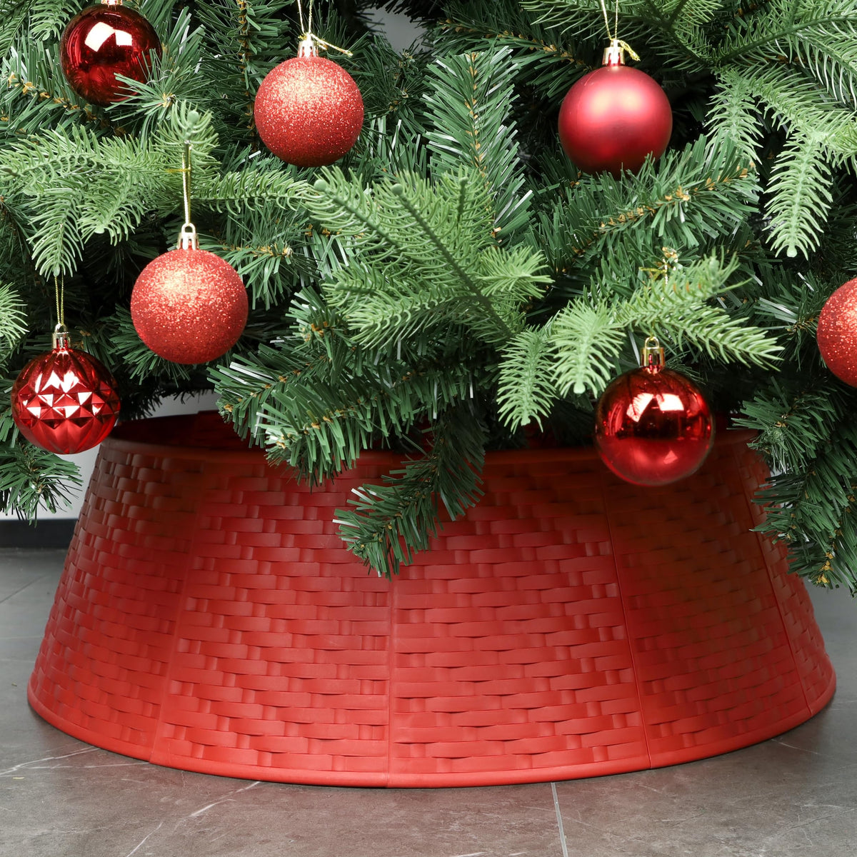 Blissun front view red tree collar showing neat base concealment
