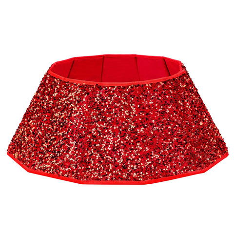 Blissun front view of red sequin collar showing tidy trunk concealment and festive look