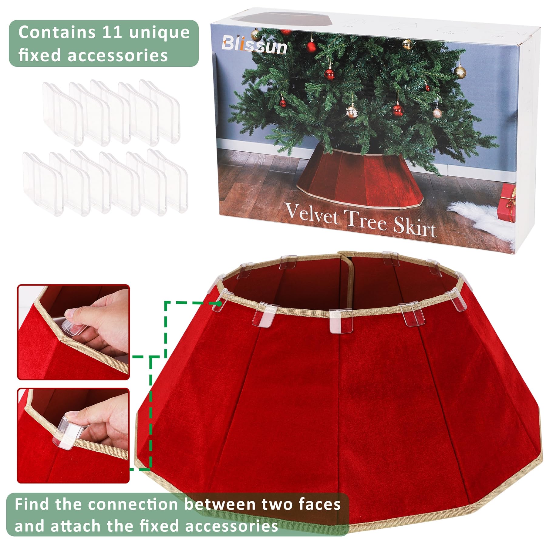 Blissun collar around tree stand concealing base and cords neatly