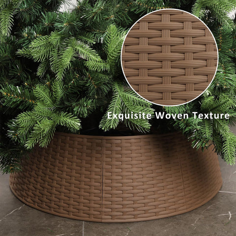 Blissun collar installed around artificial tree concealing stand for tidy presentation
