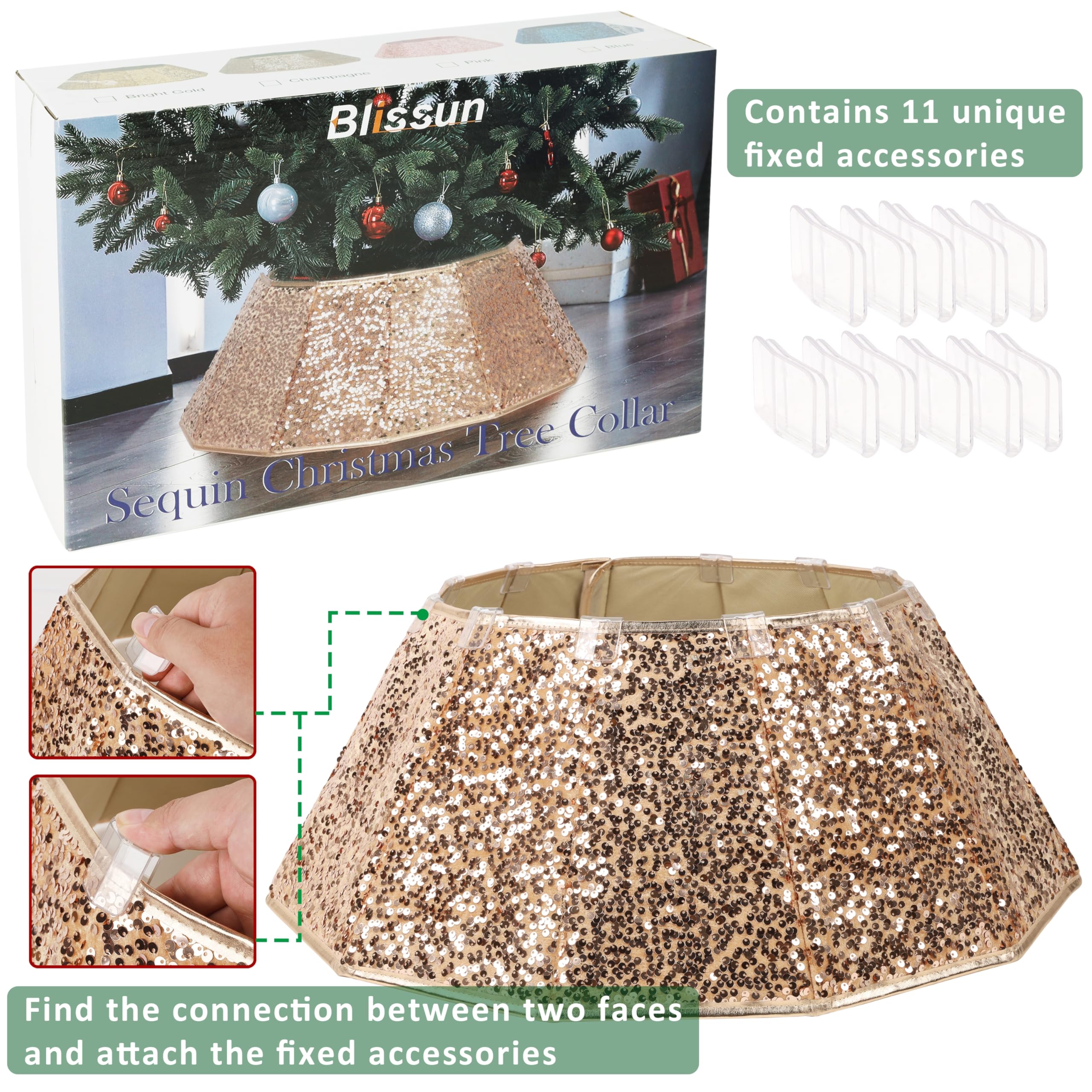 Blissun collar in living room concealing stand and elevating holiday décor